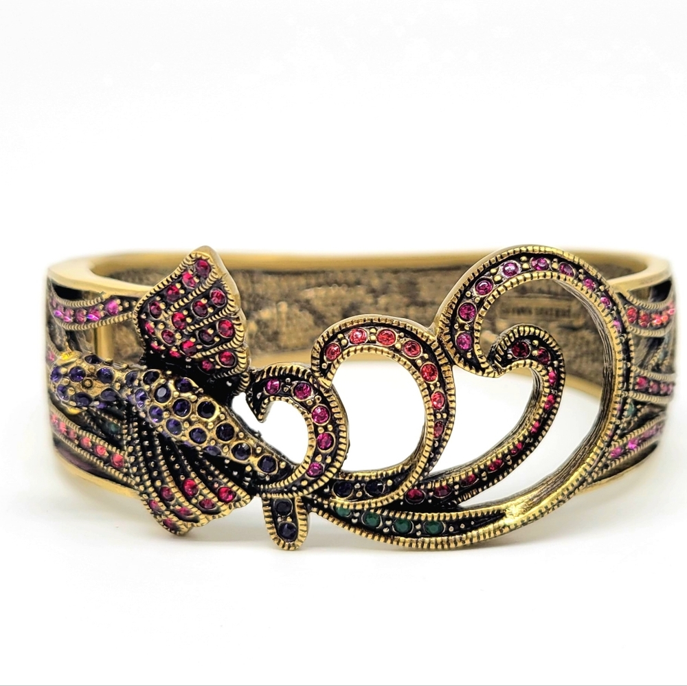 Heidi Daus Multicolor Swarovski Crystal Flying Bird Statement Bangle Bracelet